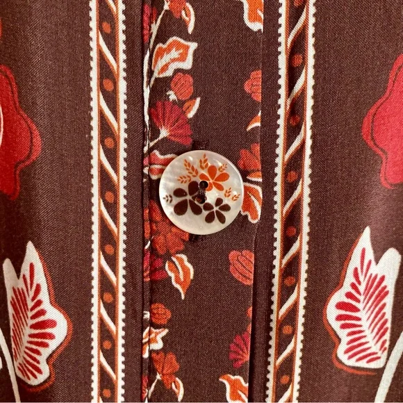 SOLD FARM Rio Gigi Tapestry Brown Mini Dress Beaded Buckle Red Floral Size L - Picture 8 of 16